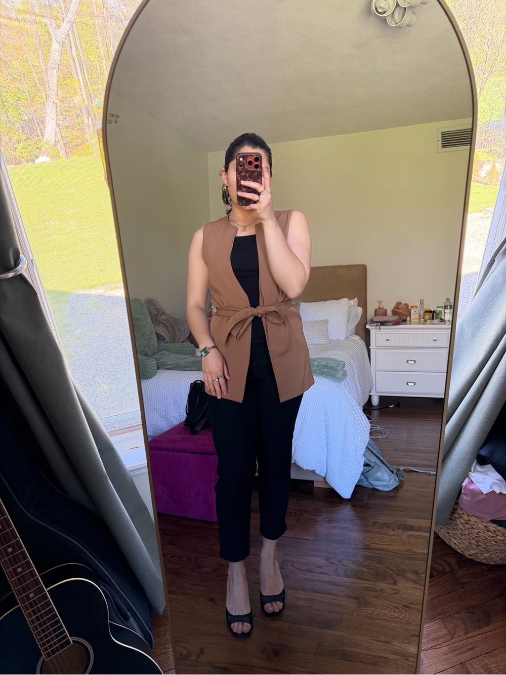 Sincerely Jules Brown Tie-Waist Sleeveless Vest